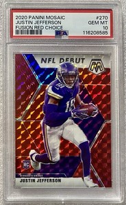 2020 Justin Jefferson RC Mosaic NFL Debut Fusion Red Choice Prizm /80 PSA 10