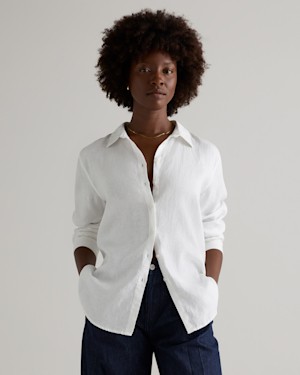 Quince Womens 100% European Linen Long Sleeve Shirt White S