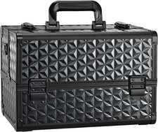 Makeup Train Case Professional Cosmetic Organizer Aluminum Storage Box with 4 Ad