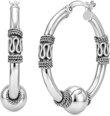 925 Sterling Silber Bali Creolen für Damen | Antike Balinesische Perlen Creolen
