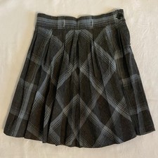 Vintage Handmade Girls Plaid Pleated Skirt Size Small 1970s Gray Blue Wool Blend