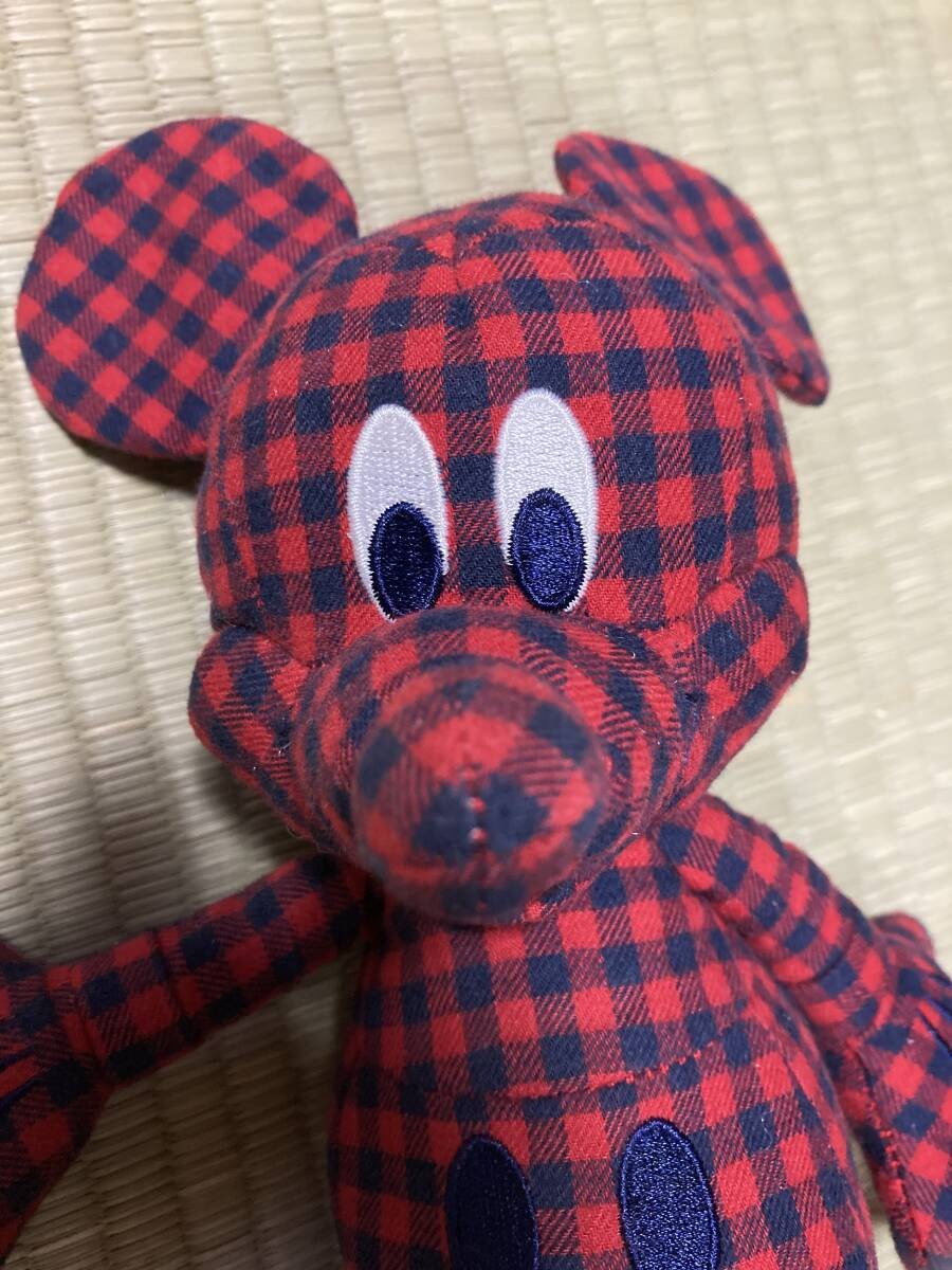 Mickey plush toy, UNIQLO, shaped, outer red, check, rare thumbnail 7
