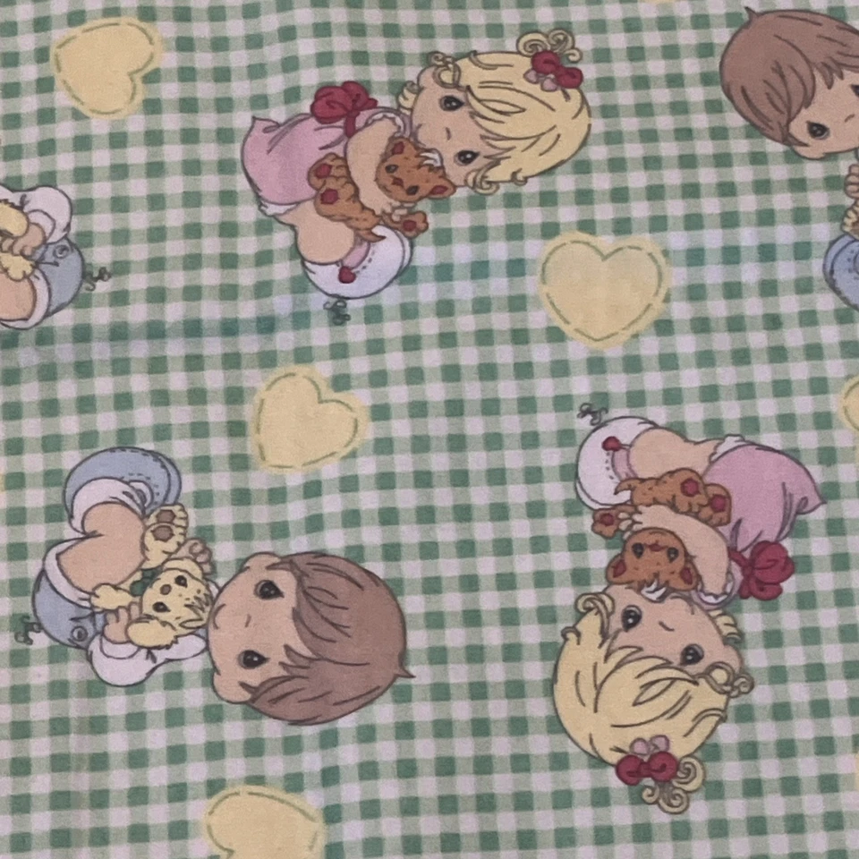 New! Precious Moments Flannel Green Background, Checkered Fabric Size: 23x44 - Image 4 of 4