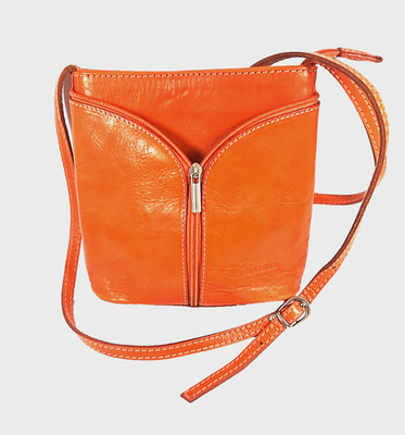 Vera Pelle Italian Soft Leather Crossbody Bag Orange Adjustable Shoulder Strap