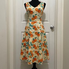 Eva Rose Orange Citrus Fruit Print Dress Fit Flare Sm Kentucky Derby Rockabilly