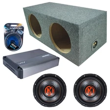 Sealed Rear Angle Dual Enclosure w/ MJP1244 12" Sub, 1500W Amplifier & Amp Kit