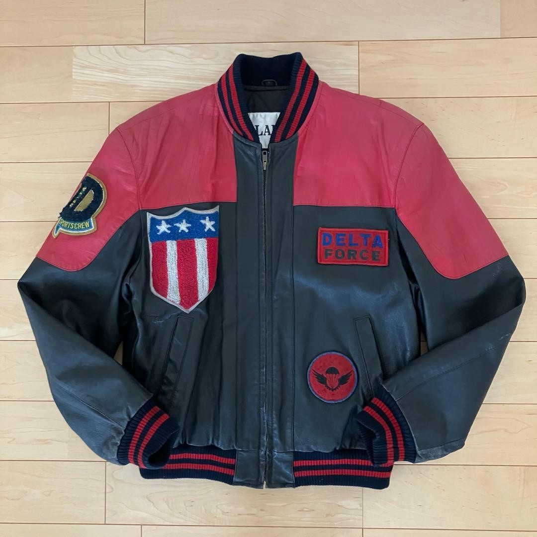 vintage Delta Force US Army Leather Stadium Jacket/Genuine Leather 