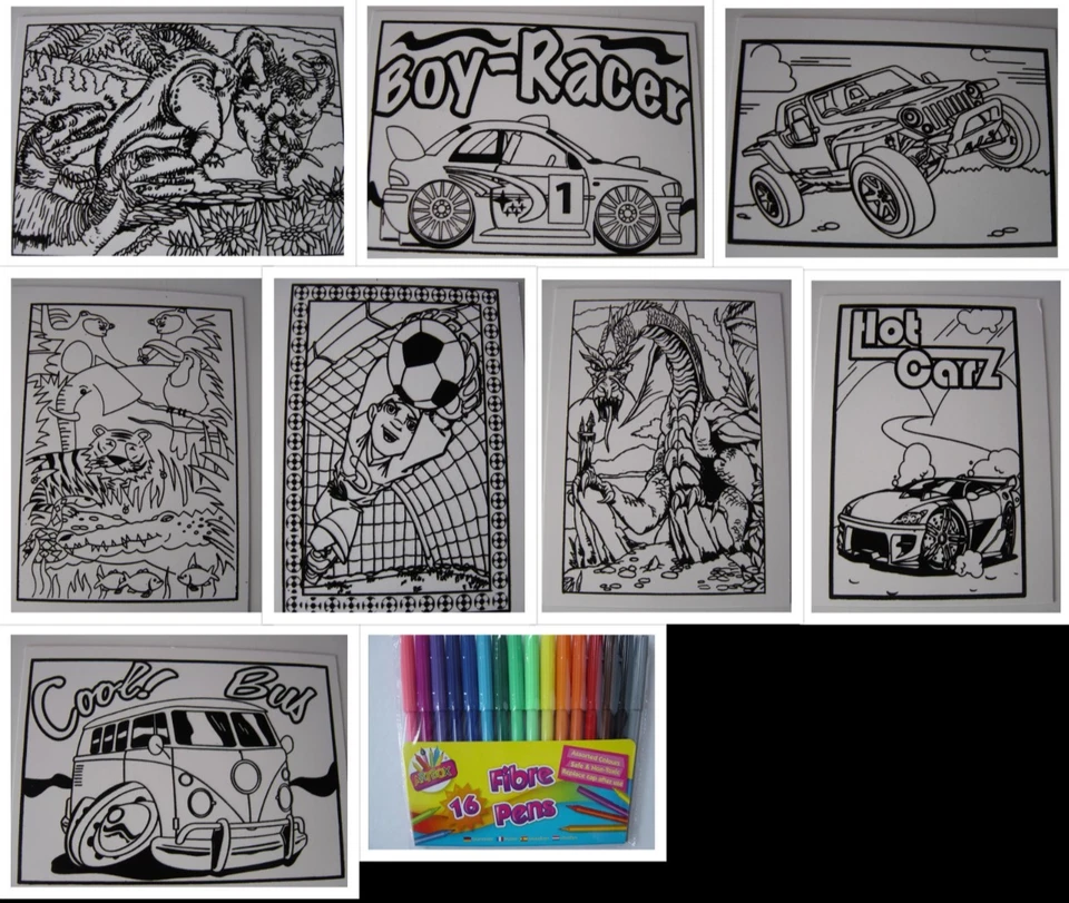 Velvet colouring cards, 8 art pictures BOY or GIRL  with 16 fibre / felt pens - Image 2 of 2