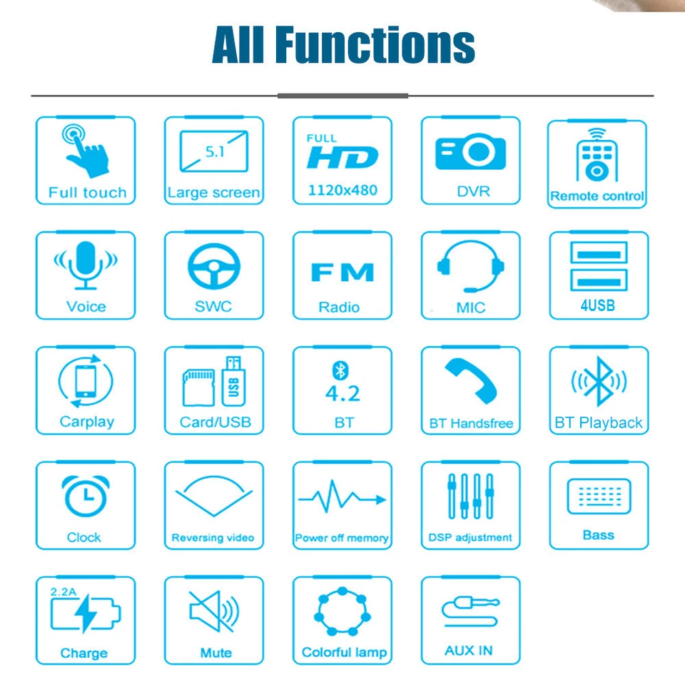 ESSGOO 5" 1 DIN Carplay Android Auto Stereo IPS Touch Screen Radio Bluetooth USB - Image 2 of 4