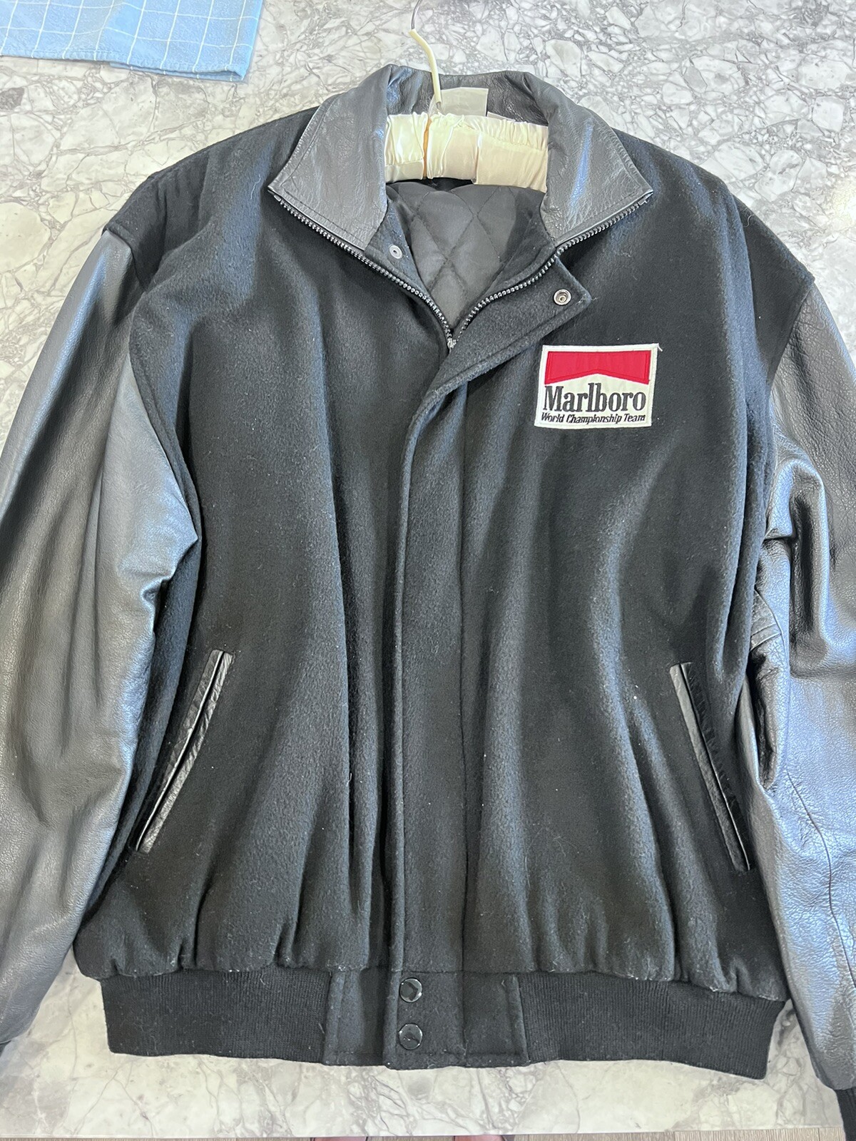 Vintage Marlboro Racing Jacket 90s Leather Wool Bombe… Gem