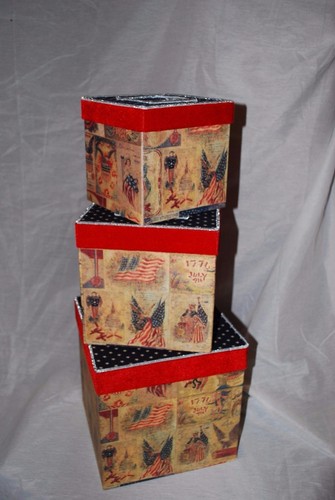Celebrate America Flag USA Nesting Storage Boxes Cloth Paper July 4th 3pc NUEVO - Imagen 3 de 7