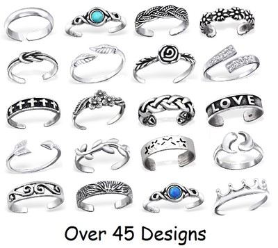 Solid 925 Sterling SILVER TOE Ring Adjustable Stacking MIDI Knuckle Top ...