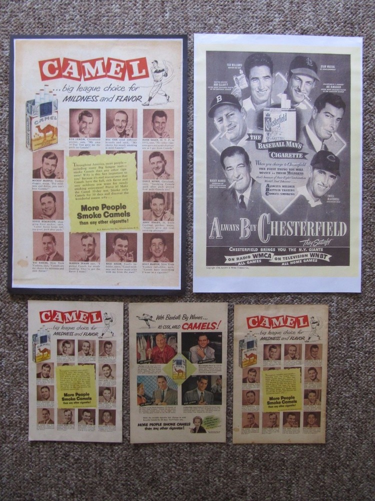 Vintage 1940s-1950s Cigarette & Gillette Ads Featuring MLB NFL Stars Like Ruth Mantle