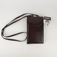 Mundi Wallet Crossbody Brown Burgundy Checkbook Glass Case Leather Slinger NEW