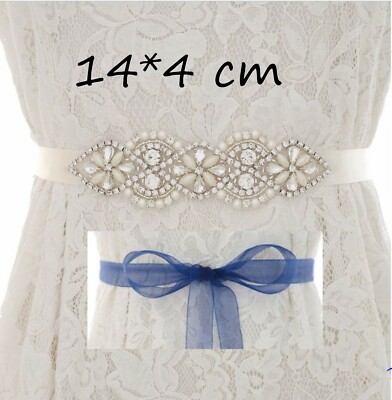 Rhinestone Belt Rhinestone Applique Pearl Ribbon Wedding Dress Belt with Satin Ribbon