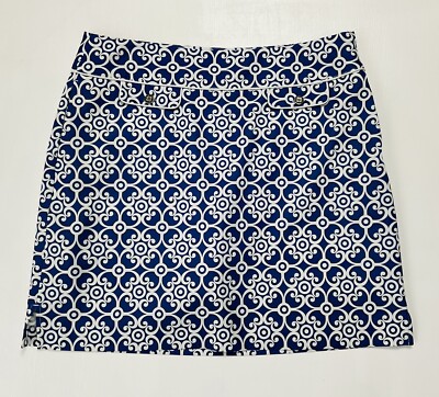 EP PRO Womens Sz 12 Golf Skort Skirt Navy White Print Stretch Pickle Ball Tennis