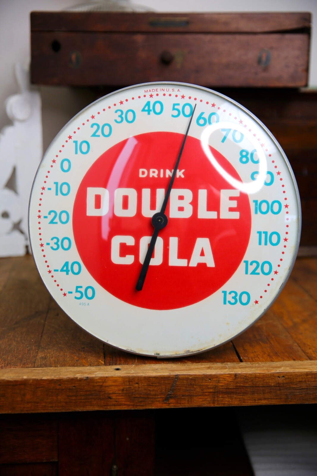 Vintage Double Cola Glass Thermometer Advertising Sign Soda Pop Drink 12" round