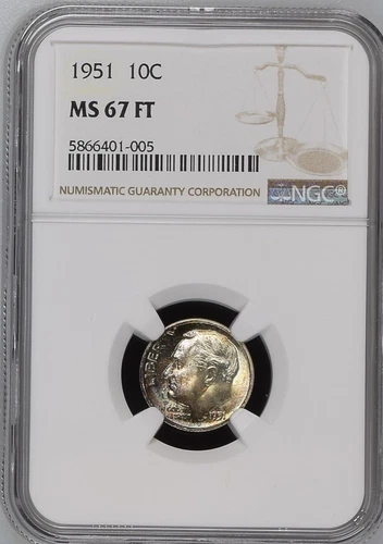 1951 10C FB Roosevelt Dime NGC MS67FT   5866401-005