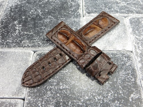 22mm Giant ALLIGATOR HORNBACK Strap Leather Brown Watch Band for PANERAI Tang x1 - Picture 3 of 7