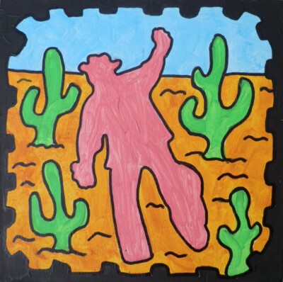 OSTHOLZ, Cowboy Stamp 50 - Desert Cowboy, Acryl / Holz, Unikat, 2001, signiert