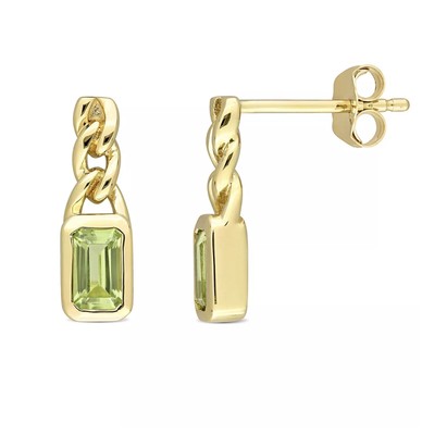10K Yellow Gold Plated Peridot Link Drop Earrings