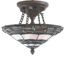 Leaded Glass Bronze 2 Light Semi Flush Mount