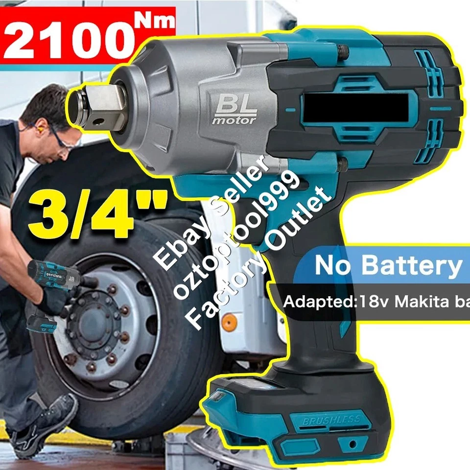 2100Nm Brushless Impact Wrench 3/4'' Rattle Gun Fit for Makita 18V battery AU
