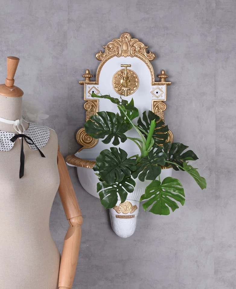 Wasserbecken Antik Brunnen Garten Weiss Gold Wandbrunnen Gartenbrunnen 72cm - Bild 4 von 4