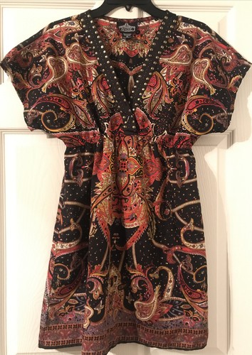 Angie Studded Paisley Tunic Dress 