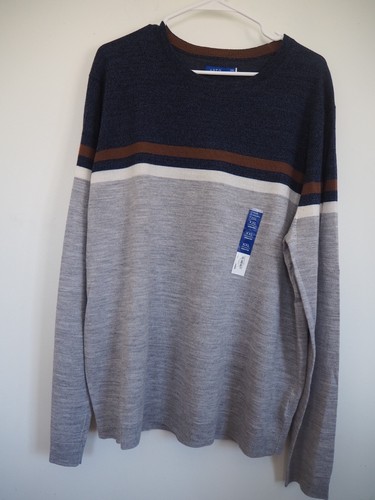 Maglione Pullover Uomo Misto Lana Merino Blu | Grigio | Marrone Taglia 2XL Nuovo con etichette - Foto 3 di 9