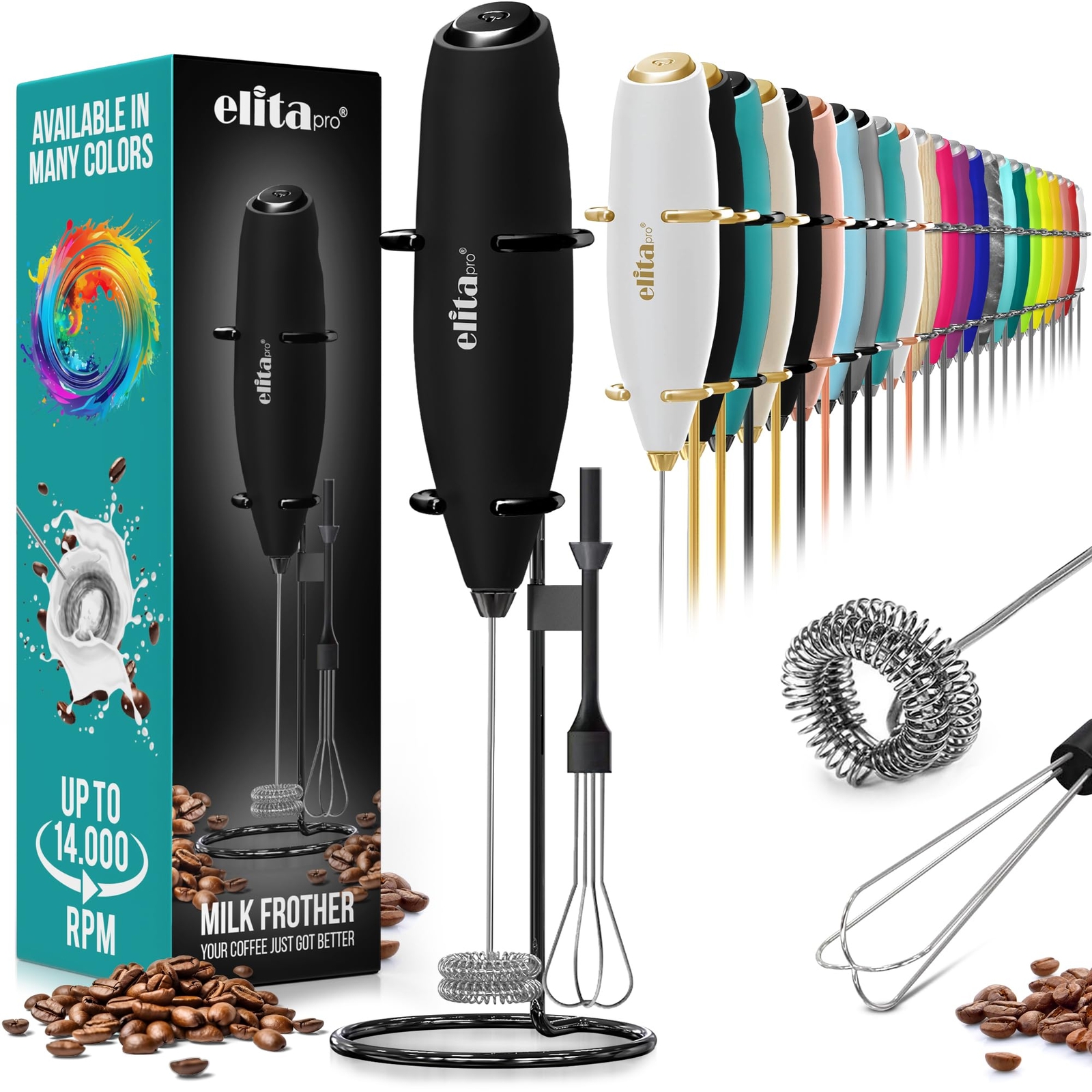 Powerful Milk Frother Wand - 2 in 1 Handheld Coffee Frother and Egg Beater - ...