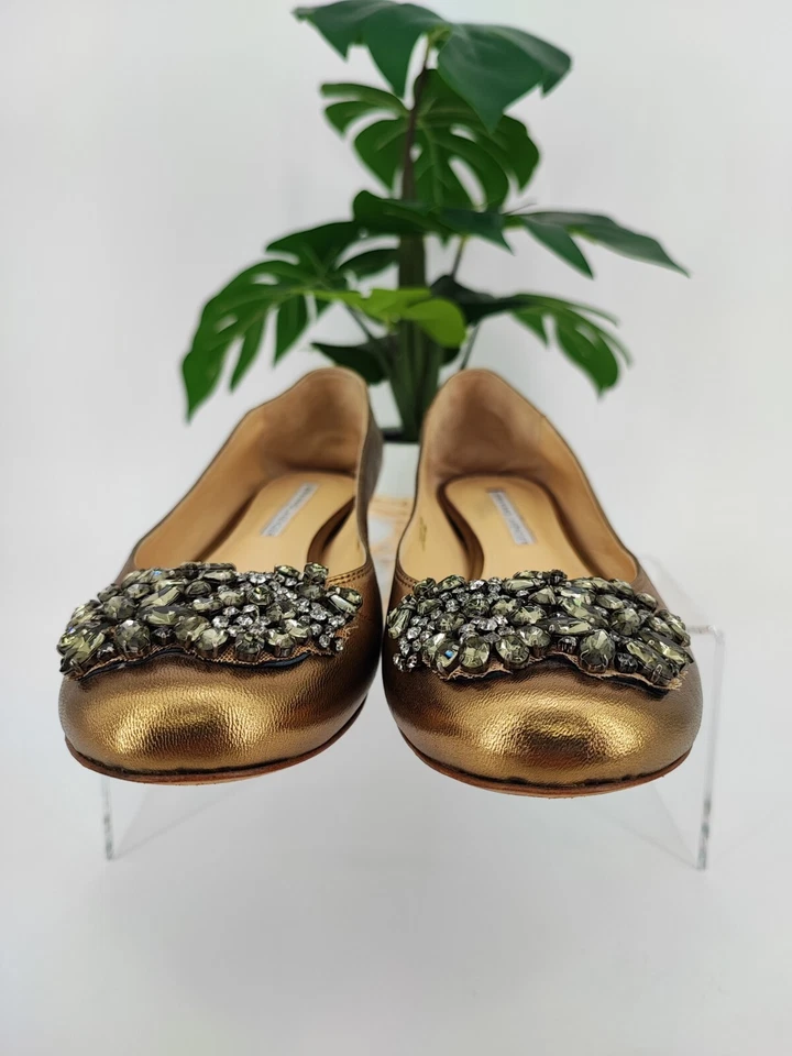 Vera Wang Mujer Cuero Lavanda Adornado Joyas Dorado Ballet Plano Talla 7M Foto 2 de 4