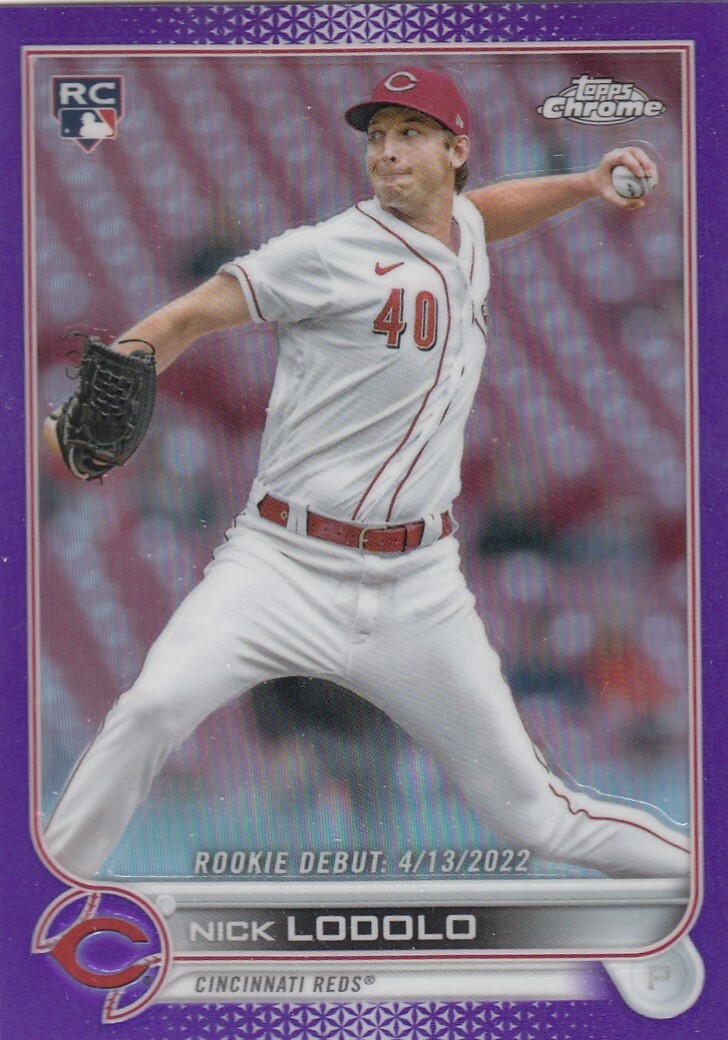 NICK LODOLO TOPPS CHROME UPDATE ROOKIE DEBUT PURPLE REFRACTOR RC REDS USC65 2022