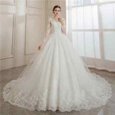 2024 V-Neck Bridal Ball Gown Long Sleeve Wedding Dress Lace Appliques