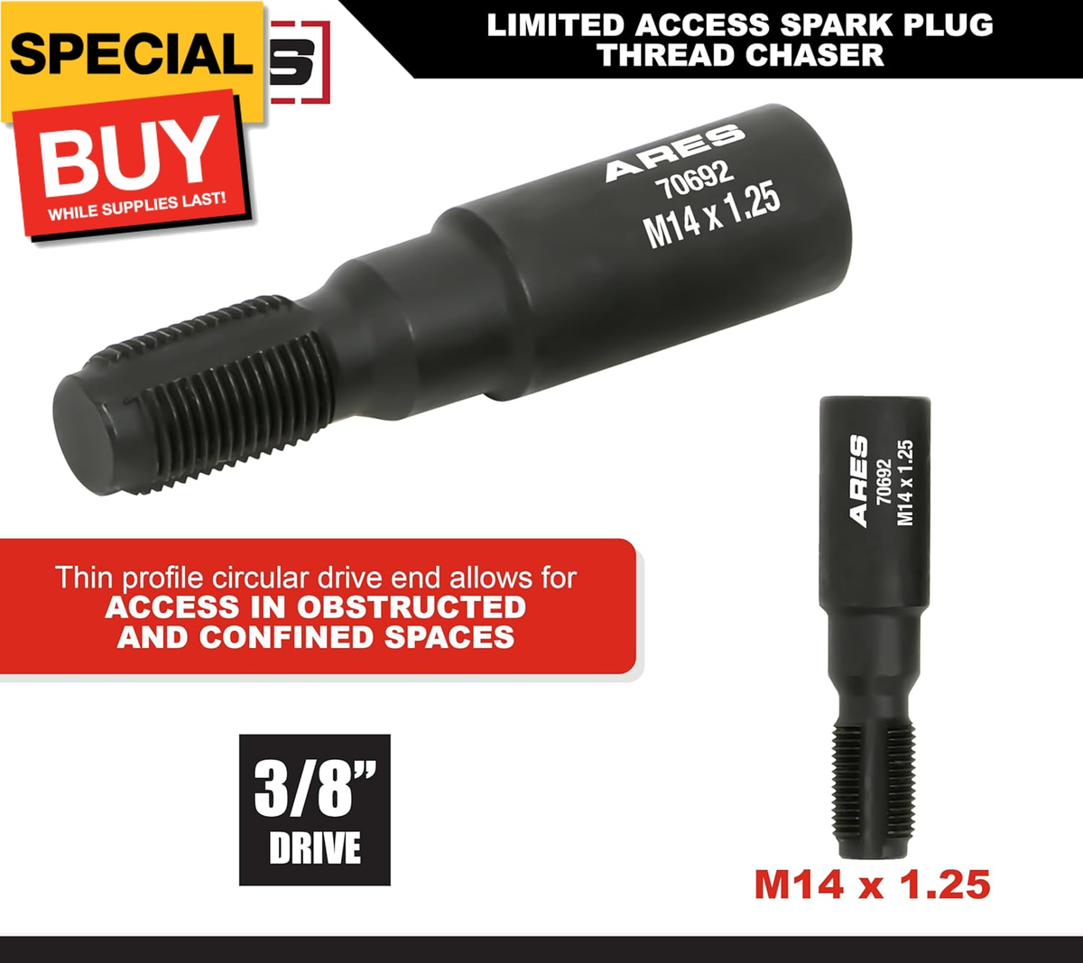 70692 – M14 x 1.25 Limited Access Spark Plug Thread Chaser Tool