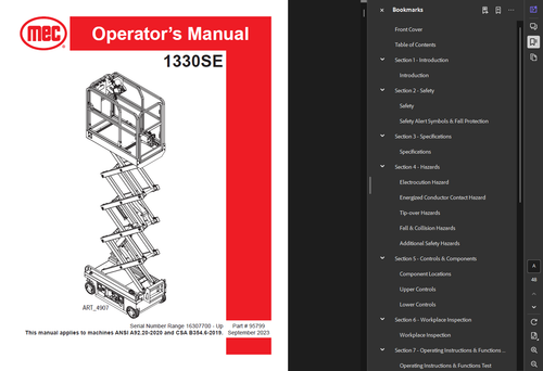 MEC 1330SE MICRO-A92.20 SCISSOR MAN LIFT OPERATORS SERVICE PARTS MANUAL PDF USB - Picture 2 of 3
