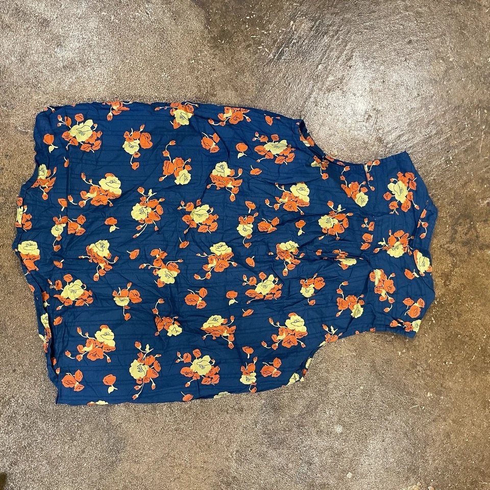 Blusa Top Woolrich Diseño Abotonada Sin Mangas Sin Mangas Talla XS Floral Azul Naranja Foto 4 de 4