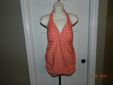 Old Navy Size S Small red tile Print Halter Style Padded Tankini Top Swim Wear
