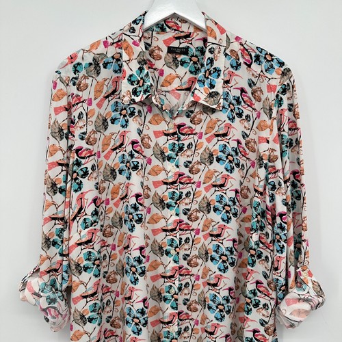 Talbots Tunic Top Shirt Size 1X 2X Button Up Birds Floral Artsy Garden Party - Picture 4 of 14
