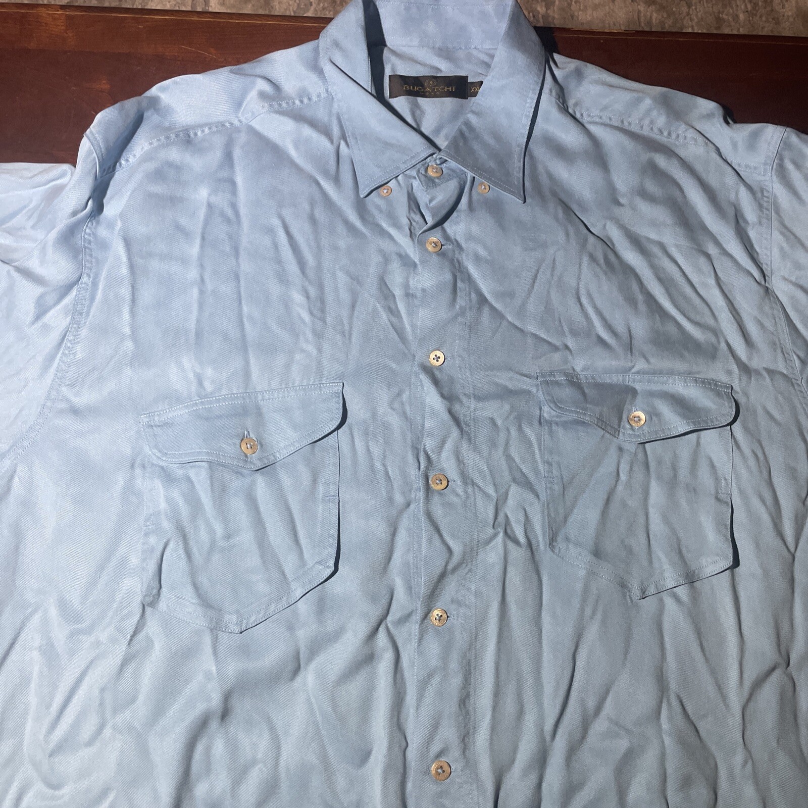 BUGATCHI UOMO Men Solid Blue Button-Down Shirt XX… - image 1