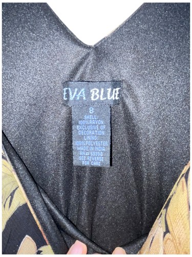 Vintage 90 Y2K Eva Blue Sz 8 Evening Midi Dress Beaded Floral Whimsical Fairy - Picture 14 of 17