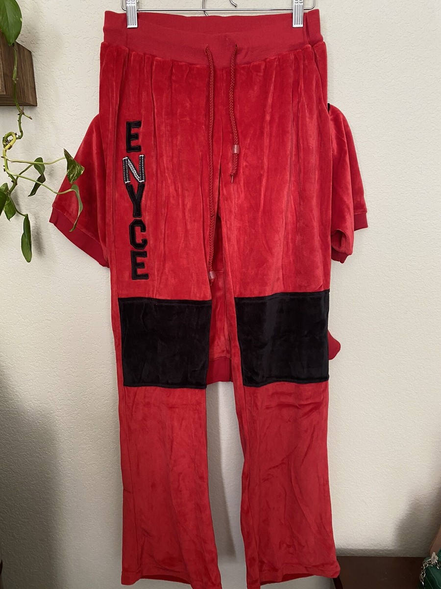 LADY ENYCE Black Red Velour Y2k 2000s Track Suit Set M L