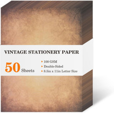 50 Sheets Vintage Scrapbook Paper 8.5 x 11,Old Looking Antique Aged Printer Pape