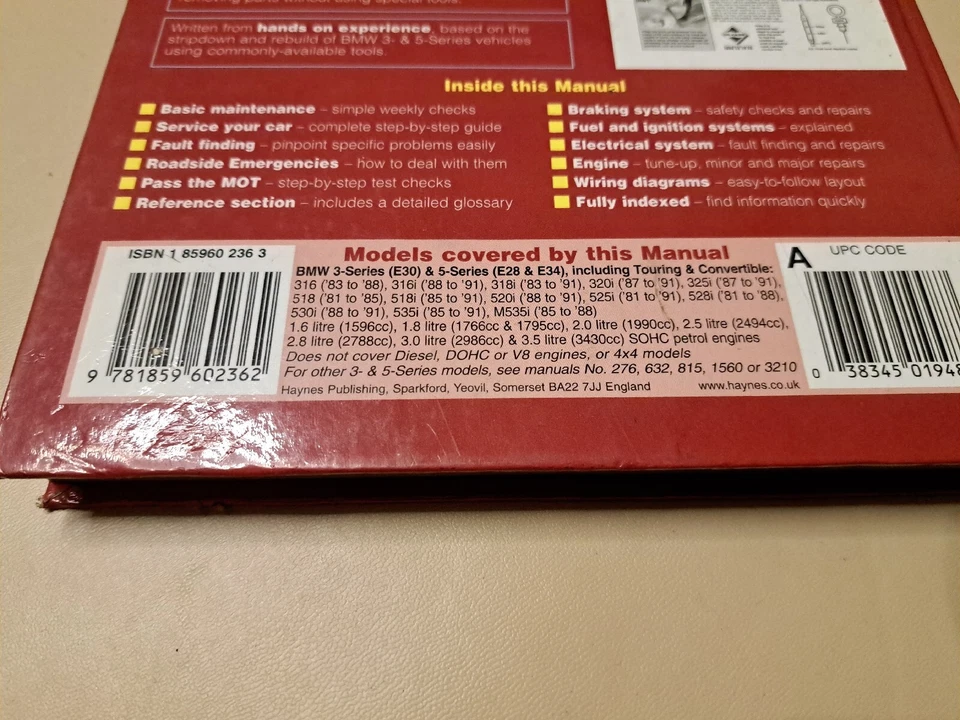 BMW 3 & 5 SERIES 1981-1991 HAYNES WORKSHOP MANUAL 1948 IN A USED COND & FREE P&P - Image 4 of 4