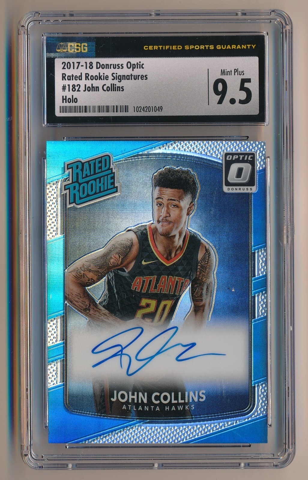 2017-18 Donruss Optic John Collins Rated Rookie Holo Auto On-Card #182 CSG 9.5