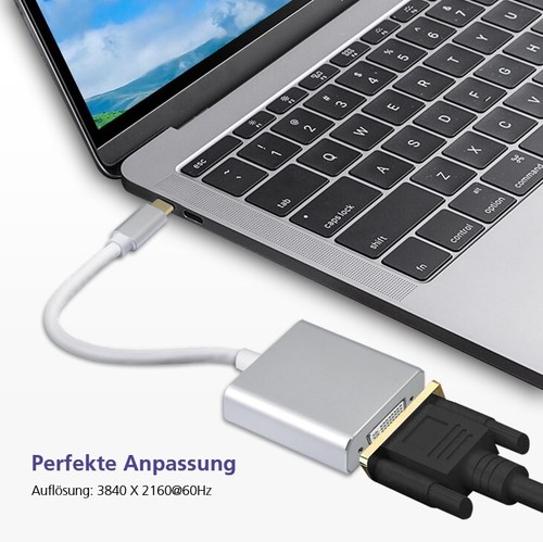 Câble Adaptateur USB-C Mâle vers DVI Femelle Argent Ultra HD 4K Plaqué Or - Photo 3/7