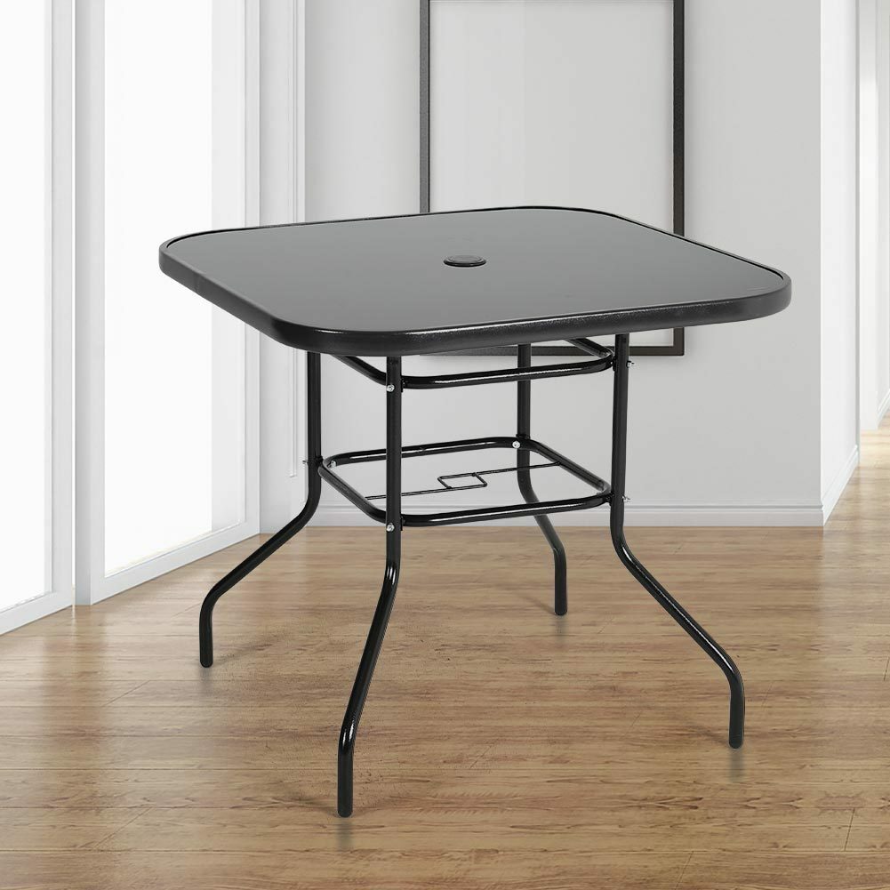 80cm Glass Top Garden Tables Square Patio Dining Metal Frame Furniture