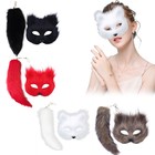 Therian Mask & Tail Set Masquerade Cosplay Furry Mask & Long Tail for Girls