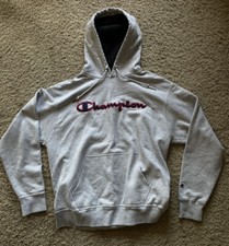 Champion Large Big and Tall Pullover Sweatshirt Embroidered Script Logo Gray