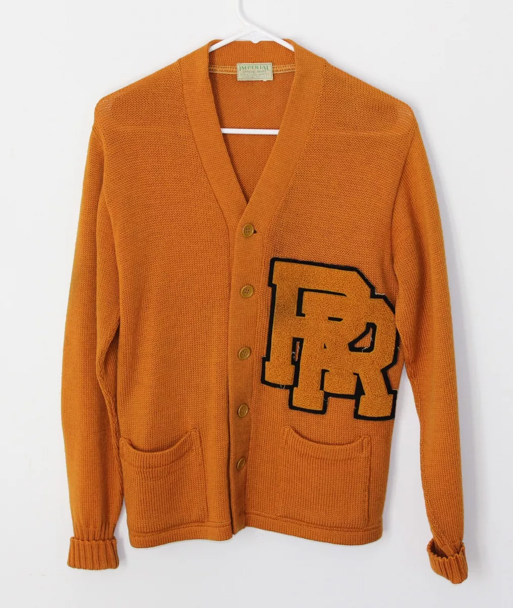 Imperial Official Award 100% Wool Varsity Letter Sweater Mustard Cardigan 38 36